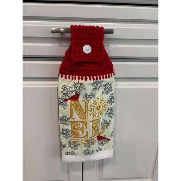 Crochet Top Kitchen Towel- Noel-red bird - Picture 1 of 2